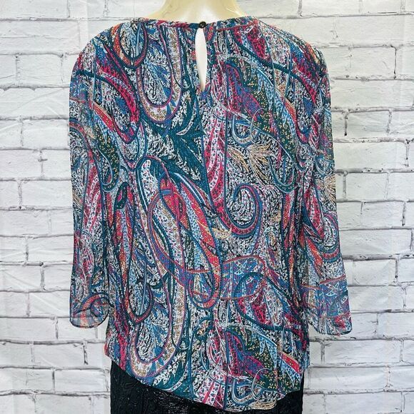 Ted Baker London Womens Multicolor Paisley Pleated Beaatha Blouse Size 3 - Picture 4 of 7